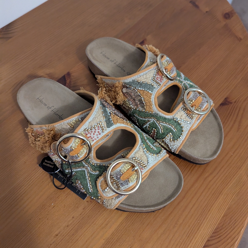 House of Harlow 1960 Women's Embellished Sandals - Green and Tan